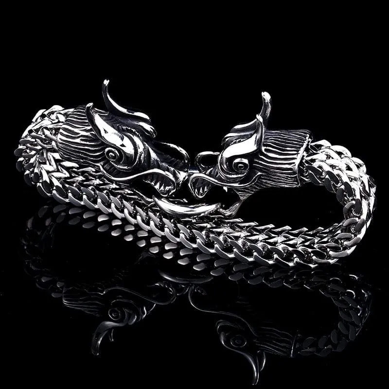 Herren-Punk-Doppel-Drachen-Kettenarmband