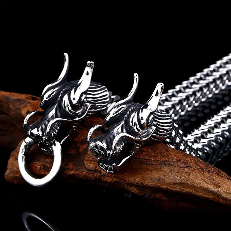 Herren-Punk-Doppel-Drachen-Kettenarmband
