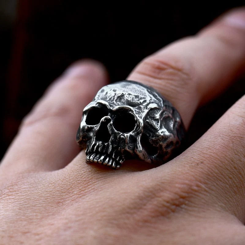 Herren Punk Distressed Skull Ring