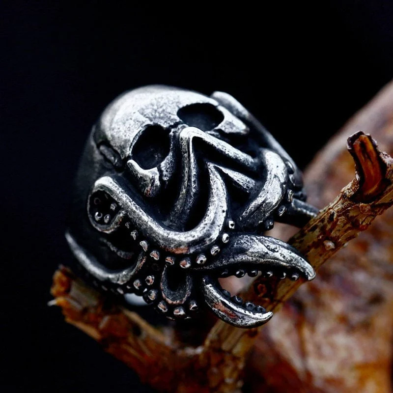 Punk-Oktopus-Totenkopf-Ring für Herren