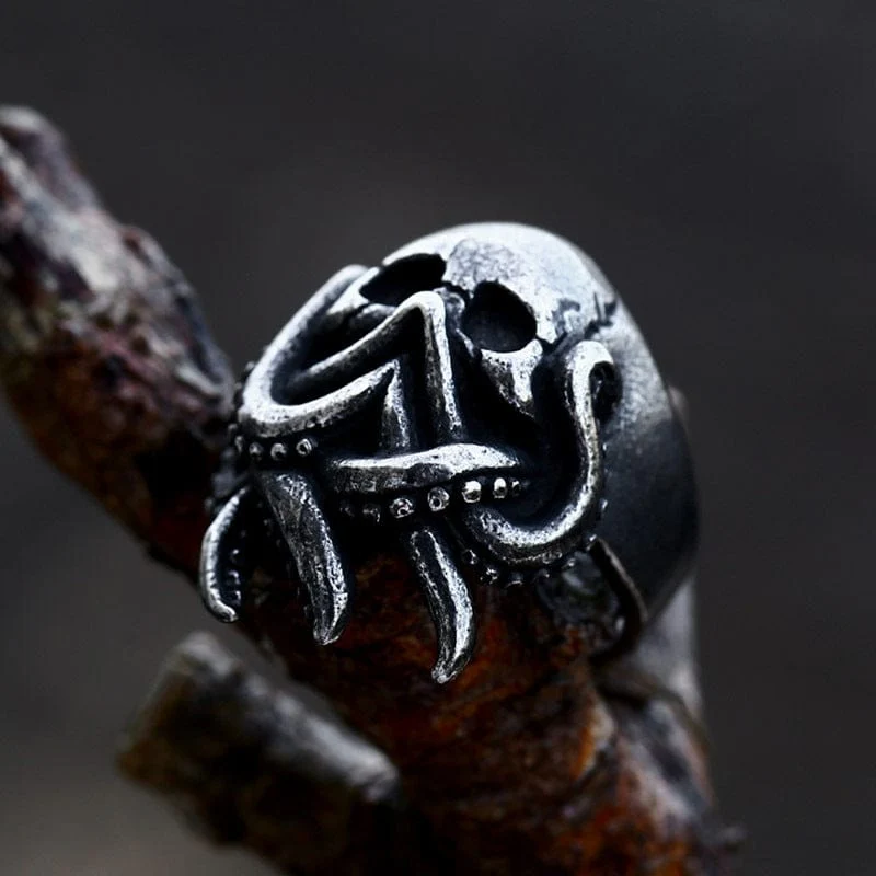 Punk-Oktopus-Totenkopf-Ring für Herren