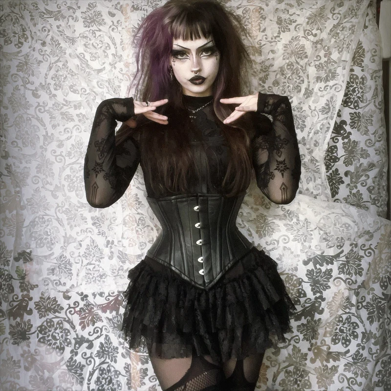 Mehrlagiger Punk-Spitzenrock für Damen mit abnehmbarem Schwalbenschwanz