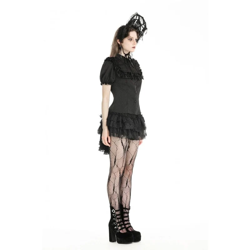 Mehrlagiger Punk-Spitzenrock für Damen mit abnehmbarem Schwalbenschwanz