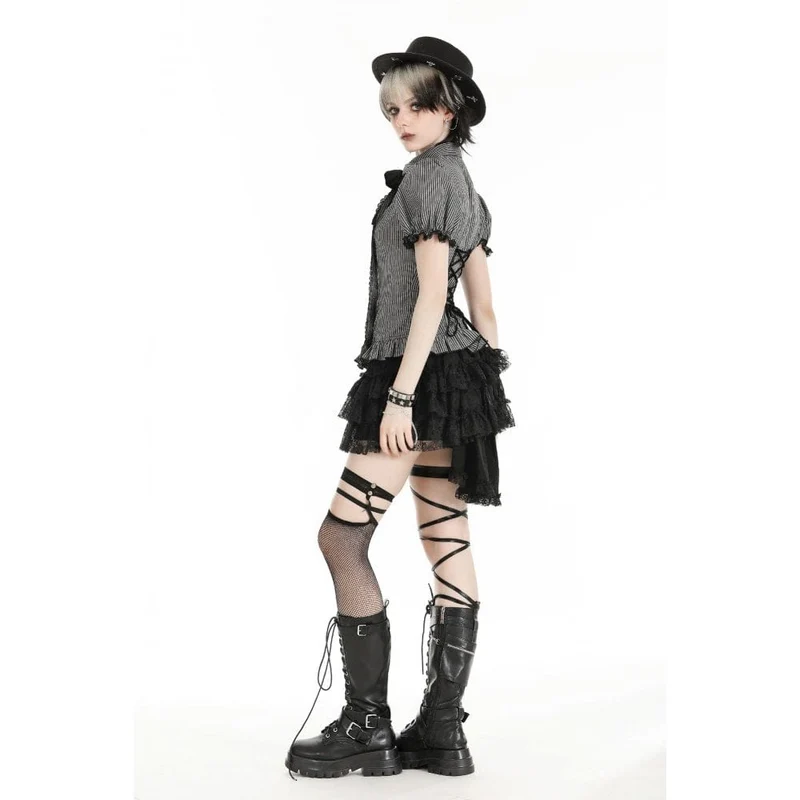 Mehrlagiger Punk-Spitzenrock für Damen mit abnehmbarem Schwalbenschwanz
