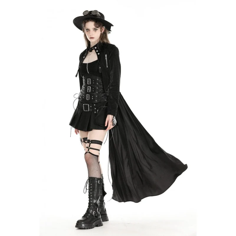 Damen Gothic High/Low Kunstleder-Spleißjacke