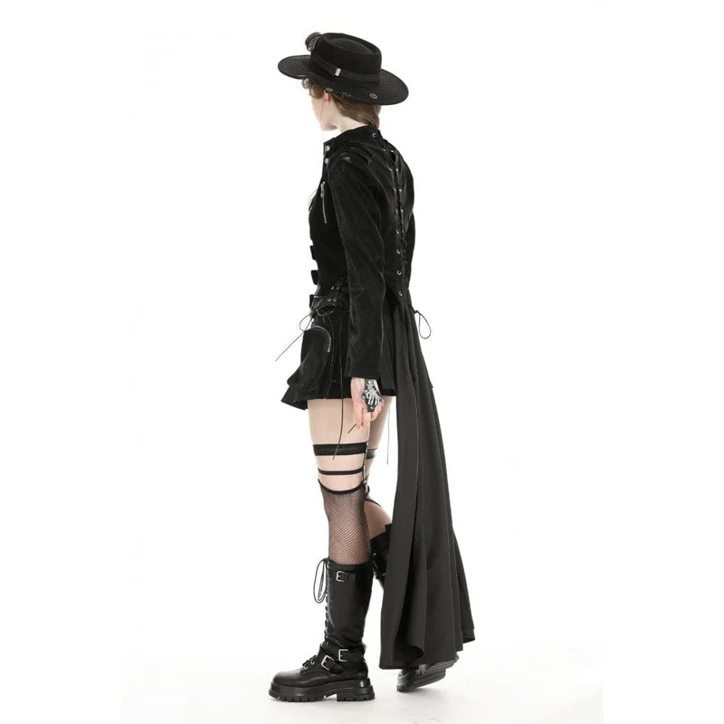 Damen Gothic High/Low Kunstleder-Spleißjacke