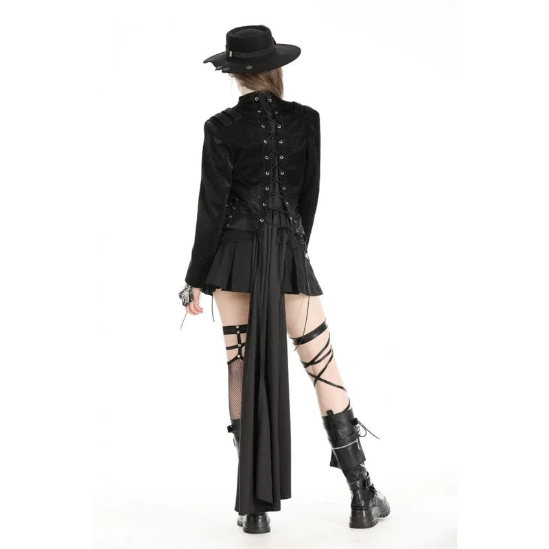 Damen Gothic High/Low Kunstleder-Spleißjacke