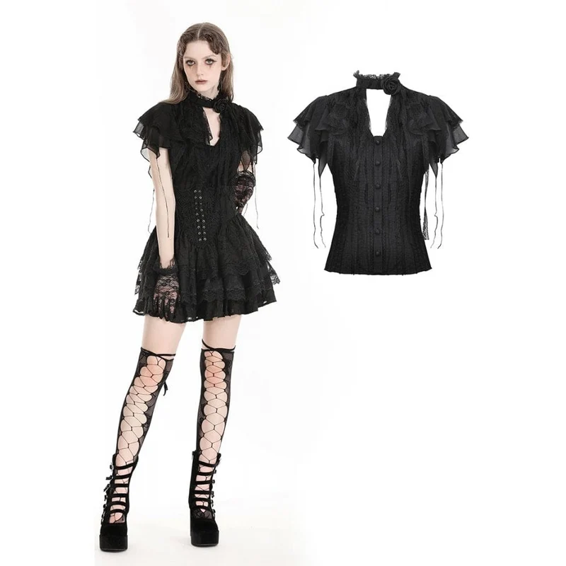 Gothic gekräuseltes Spitzenspleißhemd für Damen