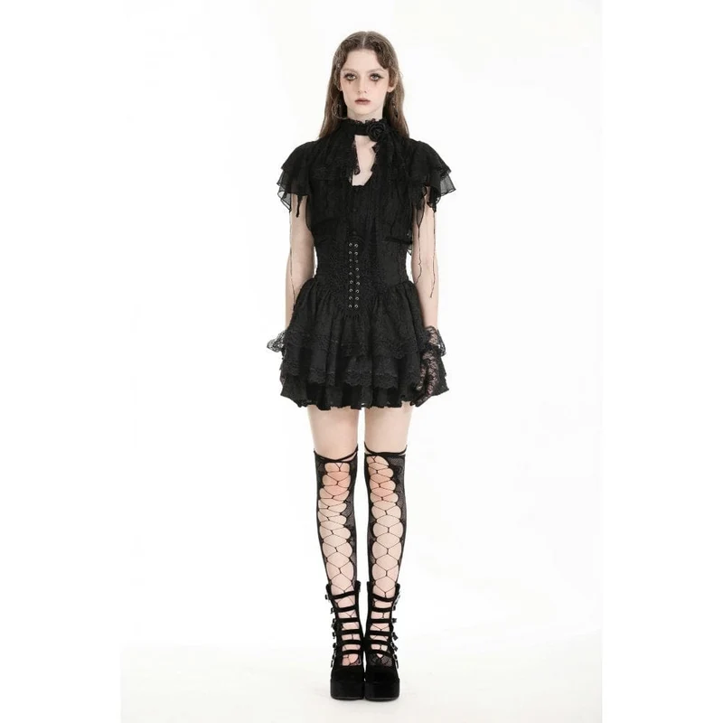 Gothic gekräuseltes Spitzenspleißhemd für Damen