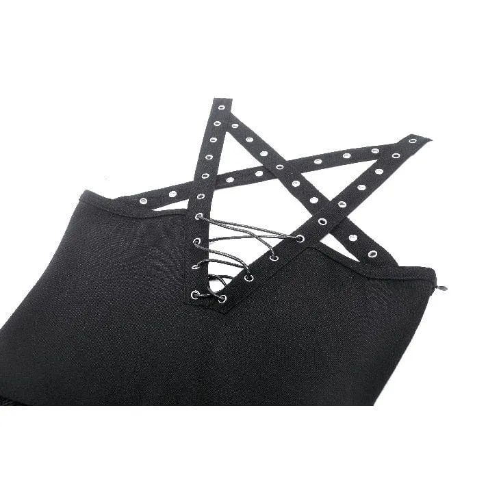 Damen-Slipkleid im Gothic-Stil mit tiefem Ausschnitt und Spinnen-Mesh-Splice-Motiv