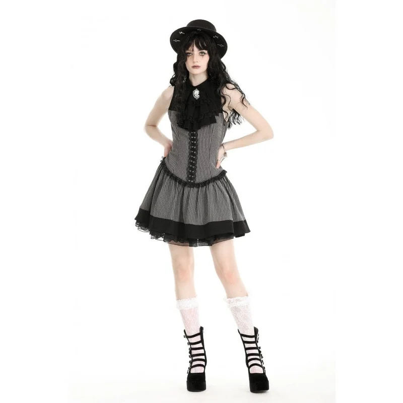 Gotisches, gerüschtes, gestreiftes Abschlusskleid für Damen