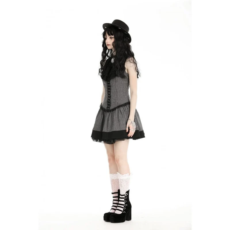 Gotisches, gerüschtes, gestreiftes Abschlusskleid für Damen