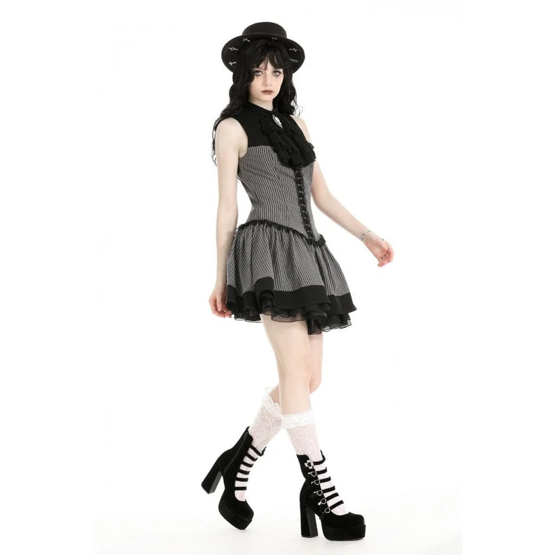 Gotisches, gerüschtes, gestreiftes Abschlusskleid für Damen