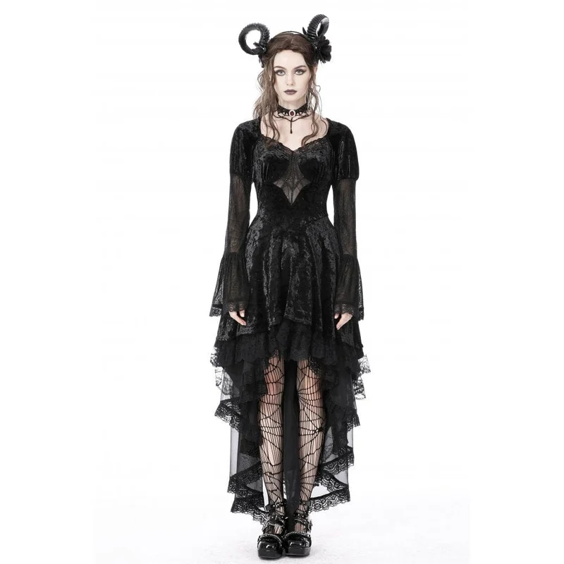 Damen Gothic Unregelmäßige Spitze Samtkleid mit Lagen