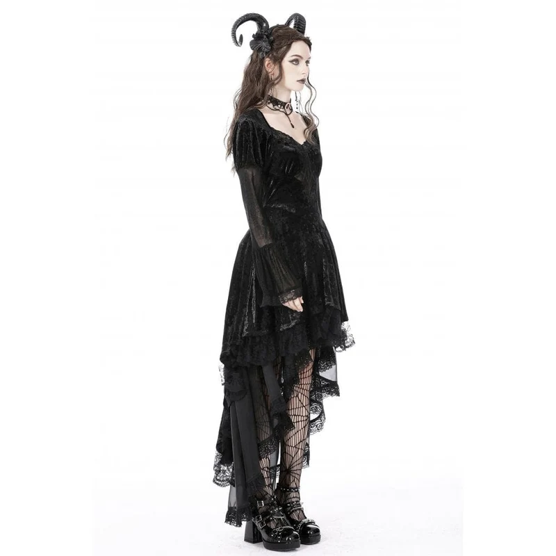 Damen Gothic Unregelmäßige Spitze Samtkleid mit Lagen