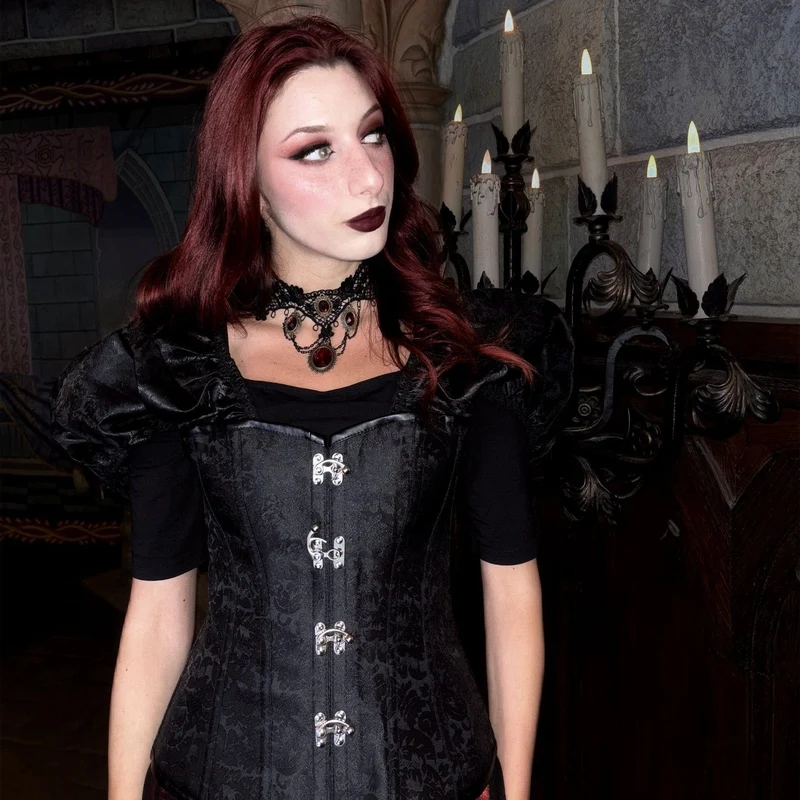 Damen Gothic Puffärmel-Überbrustkorsett mit Schnürung und Stäbchen