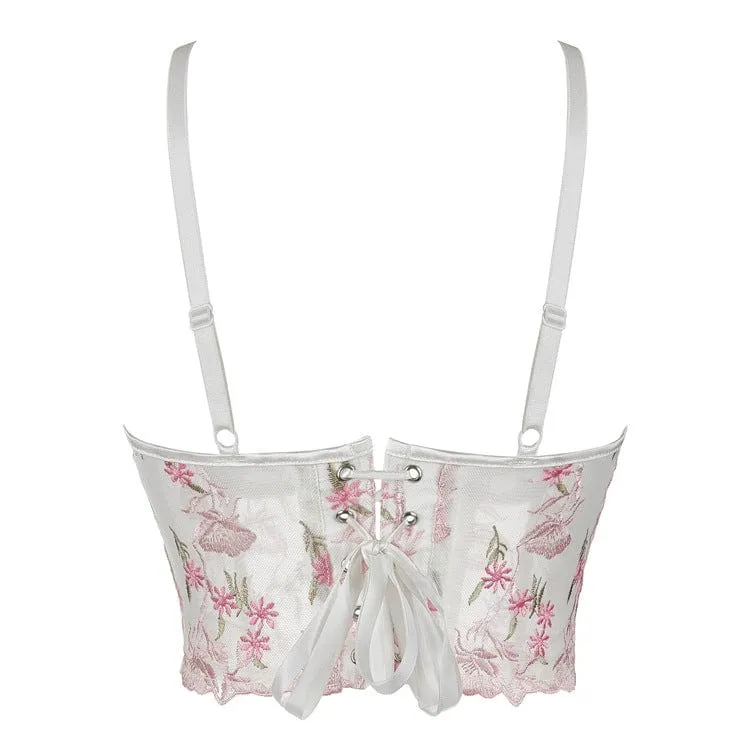 Damen-Overbust-Korsett aus Netzstoff mit Vintage-Blumenstickerei