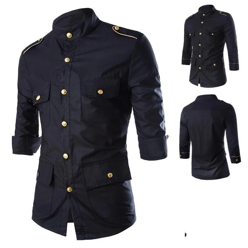 Multi Pocket Epaulette 3 / 4 Ärmel Businesshemd
