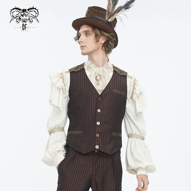 Herren-Gothic-Weste aus gestreiftem Kunstleder mit Spleiß-Motiv