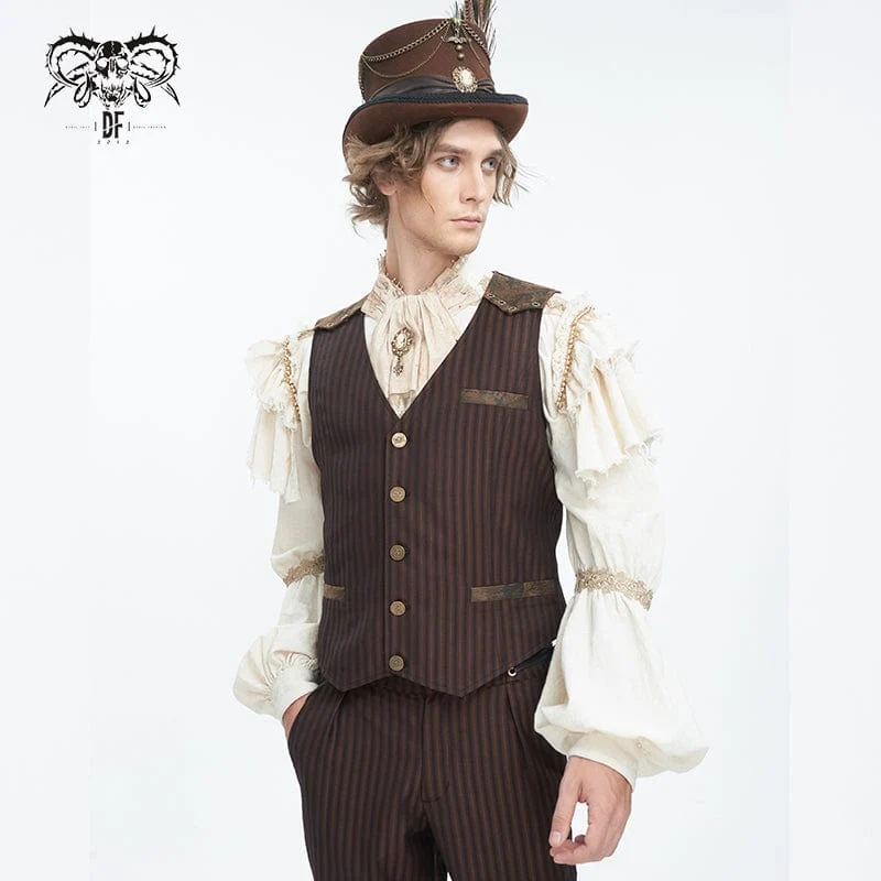 Herren-Gothic-Weste aus gestreiftem Kunstleder mit Spleiß-Motiv