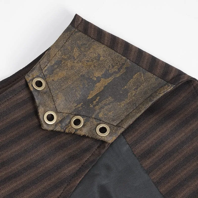 Herren-Gothic-Weste aus gestreiftem Kunstleder mit Spleiß-Motiv