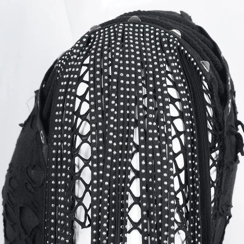 Herren-Punk-T-Shirt mit geripptem Quasten-Mesh-Splice-Motiv