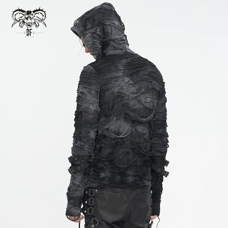 Punk-Kapuzenpullover mit Batikmuster und Rissen für Herren