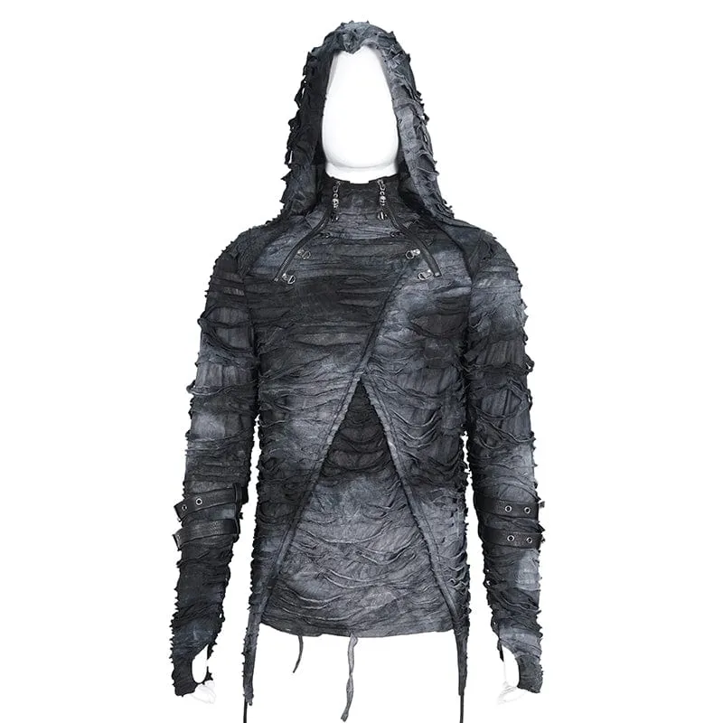 Punk-Kapuzenpullover mit Batikmuster und Rissen für Herren