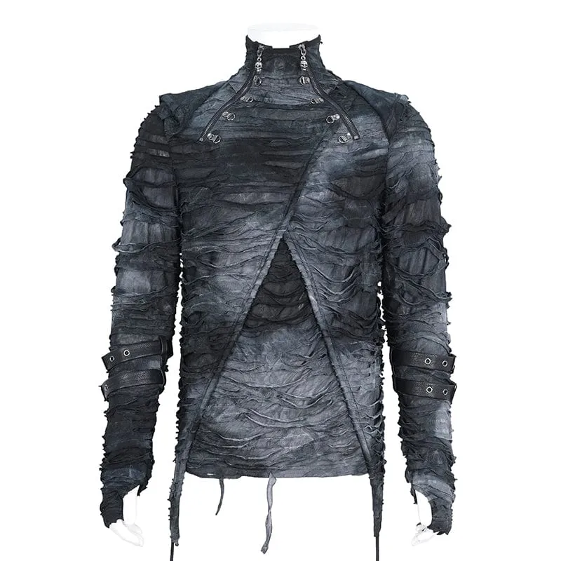 Punk-Kapuzenpullover mit Batikmuster und Rissen für Herren