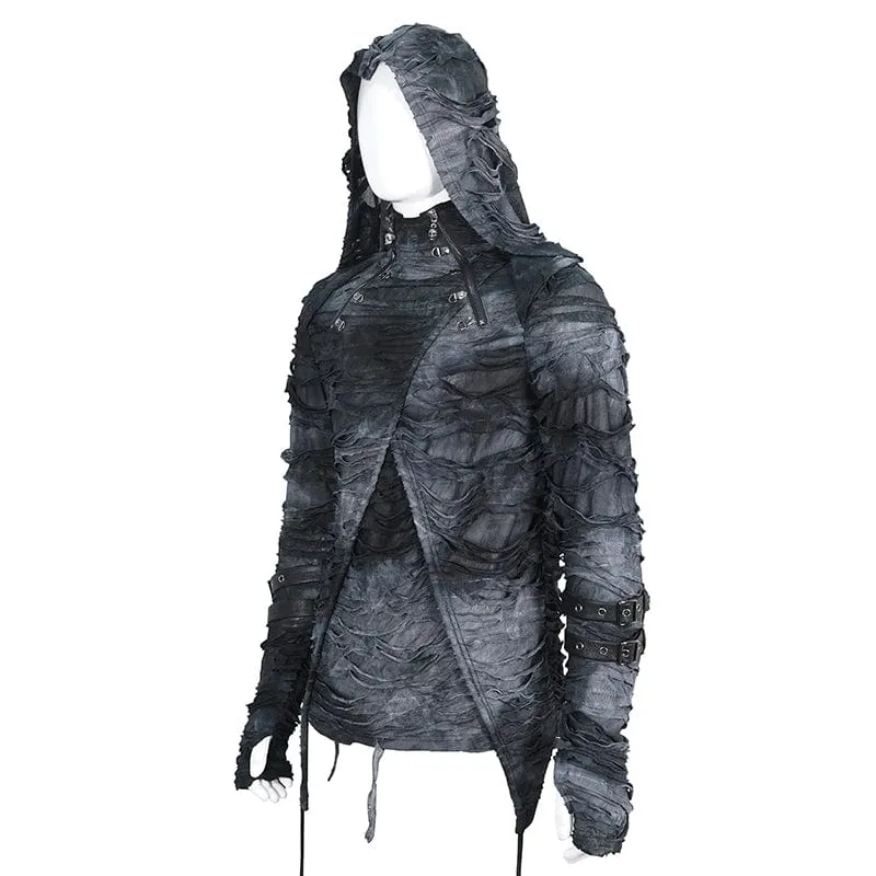 Punk-Kapuzenpullover mit Batikmuster und Rissen für Herren