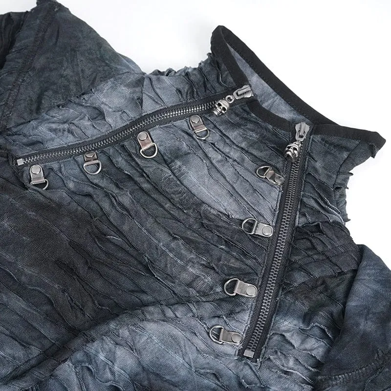 Punk-Kapuzenpullover mit Batikmuster und Rissen für Herren