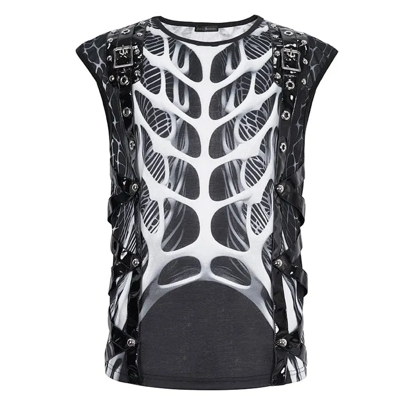 Herren-Punk-Skelett-Lackleder-Splice-Tanktop