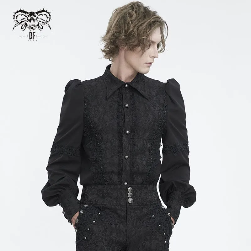 Herren-Gothic-Hemd aus Jacquard-Spleiß mit Puffärmeln