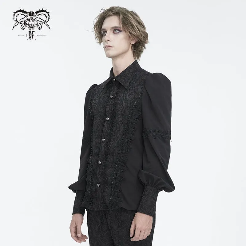 Herren-Gothic-Hemd aus Jacquard-Spleiß mit Puffärmeln