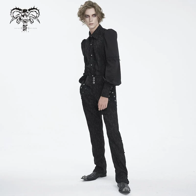 Herren-Gothic-Hemd aus Jacquard-Spleiß mit Puffärmeln