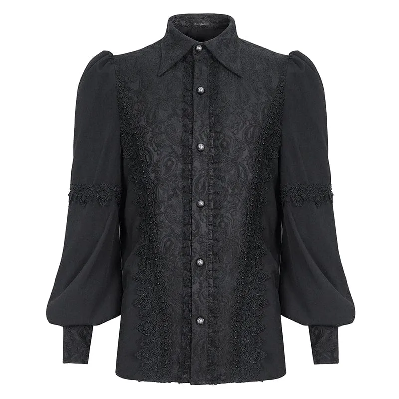 Herren-Gothic-Hemd aus Jacquard-Spleiß mit Puffärmeln