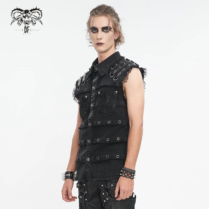 Unbesäumte Weste mit Punk-Nieten für Herren im Distressed-Look