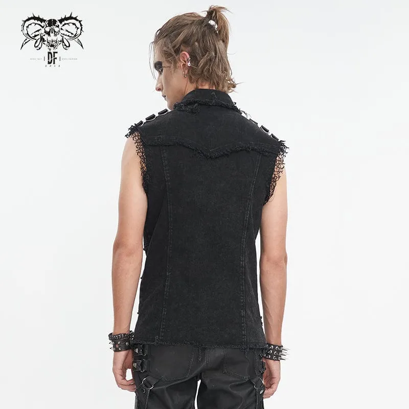 Unbesäumte Weste mit Punk-Nieten für Herren im Distressed-Look