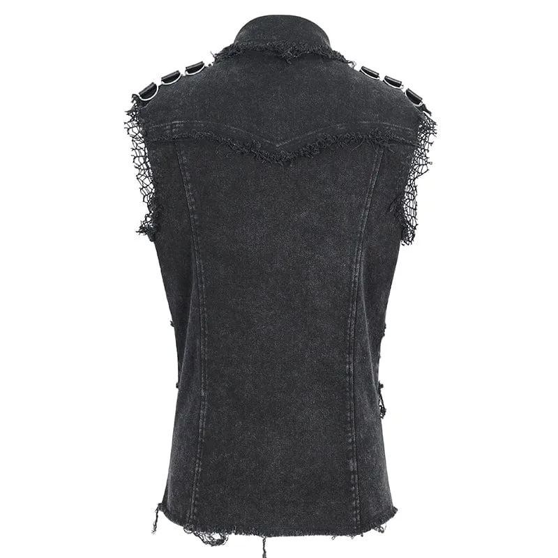 Unbesäumte Weste mit Punk-Nieten für Herren im Distressed-Look