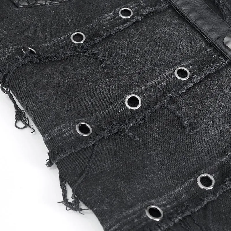 Unbesäumte Weste mit Punk-Nieten für Herren im Distressed-Look