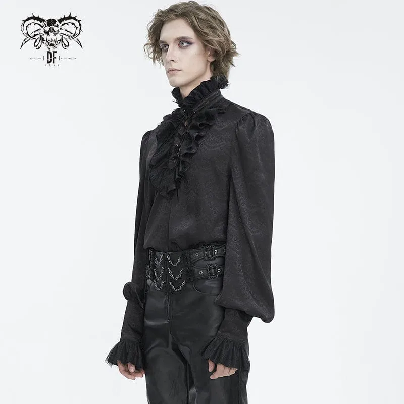Herren-Gothic-Hemd aus Jacquard mit Stehkragen und Rüschen