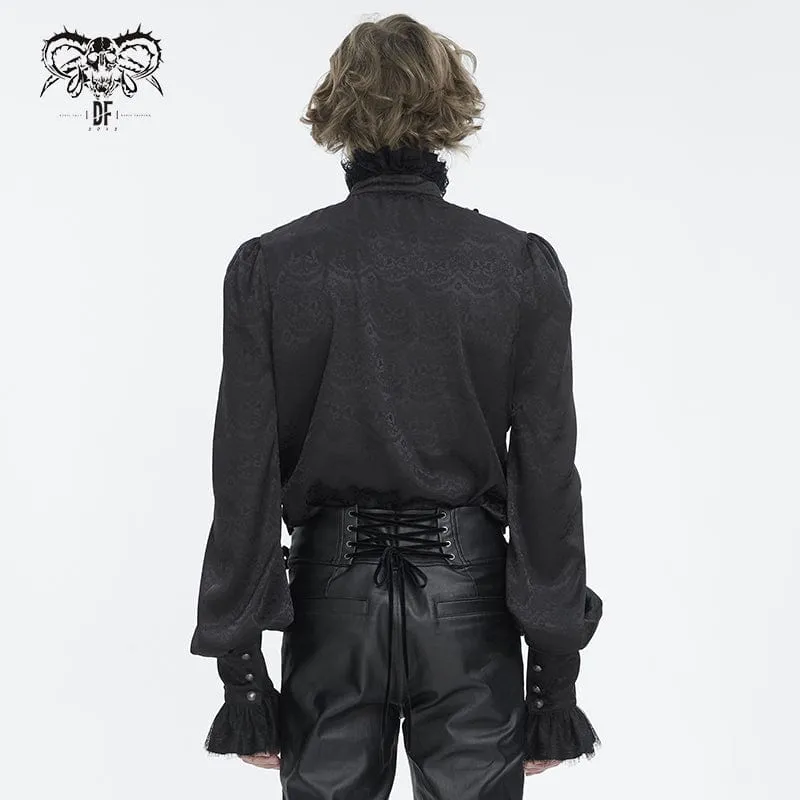 Herren-Gothic-Hemd aus Jacquard mit Stehkragen und Rüschen
