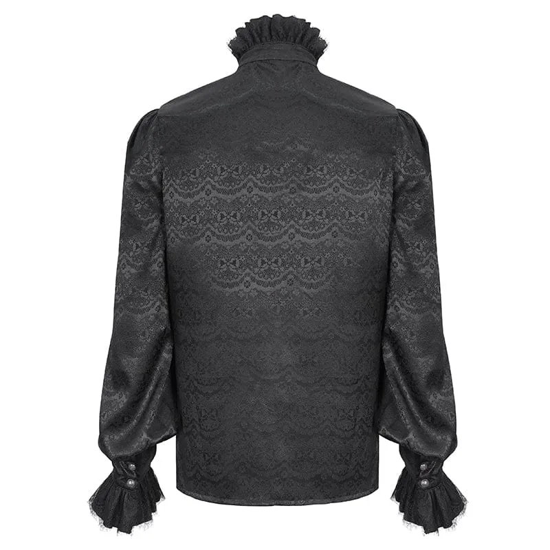 Herren-Gothic-Hemd aus Jacquard mit Stehkragen und Rüschen
