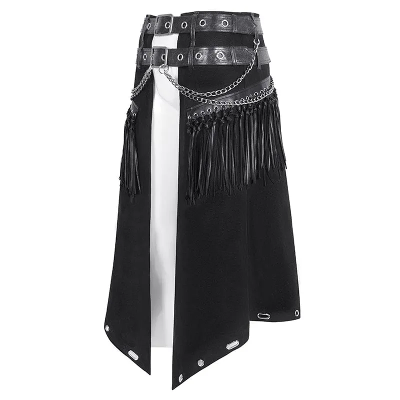 Herren-Gothic-Kilt mit Doppelgürtel und Quasten