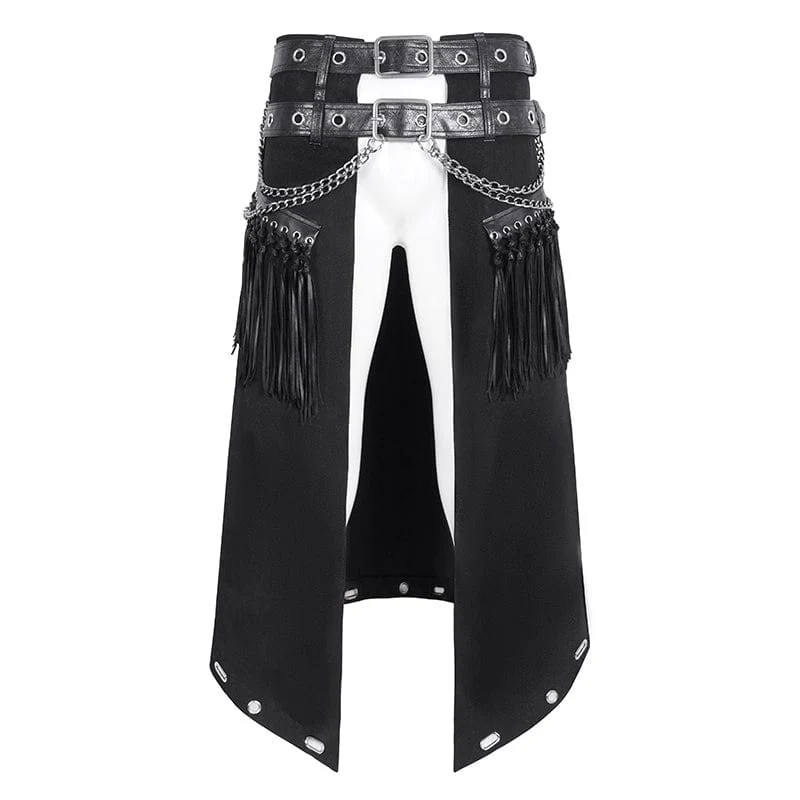 Herren-Gothic-Kilt mit Doppelgürtel und Quasten
