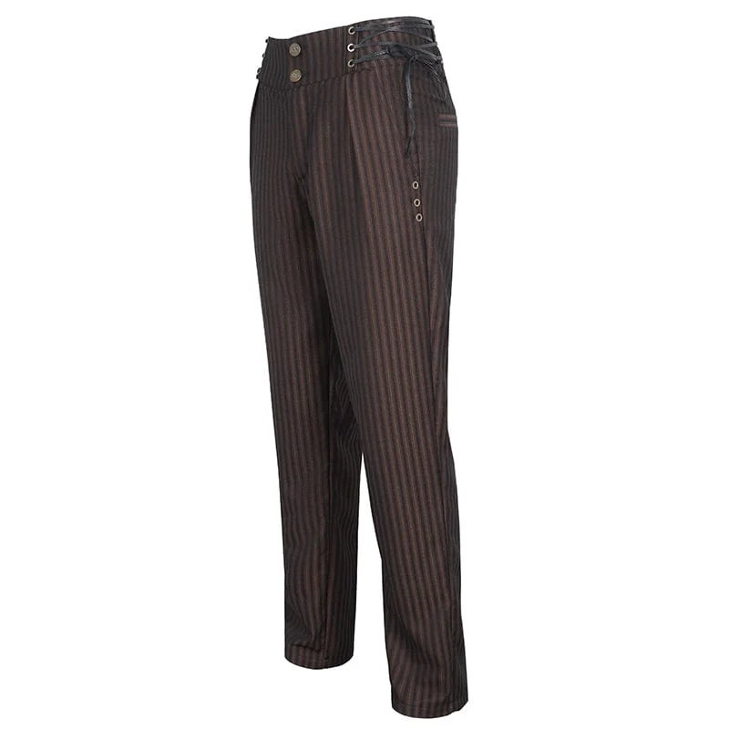 Herren-Gothic-Hose mit hohem Bund und Schnürung in Kaffeebraun