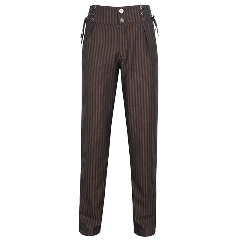 Herren-Gothic-Hose mit hohem Bund und Schnürung in Kaffeebraun