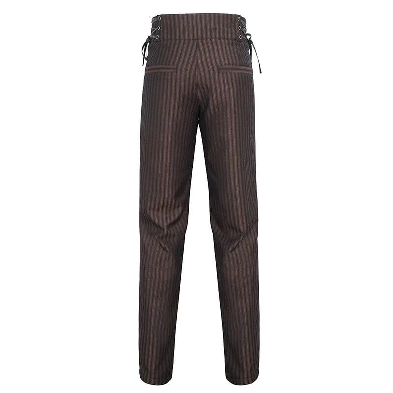 Herren-Gothic-Hose mit hohem Bund und Schnürung in Kaffeebraun