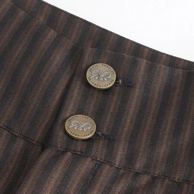 Herren-Gothic-Hose mit hohem Bund und Schnürung in Kaffeebraun