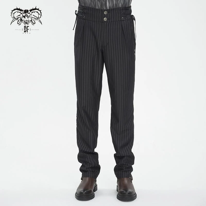 Gestreifte Gothic-Hosen mit hoher Taille für Herren und Schnürung